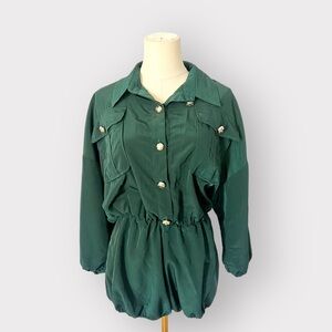 LE PALAIS VINTAGE Emerald Green Long sleeve Romper (Sz M)